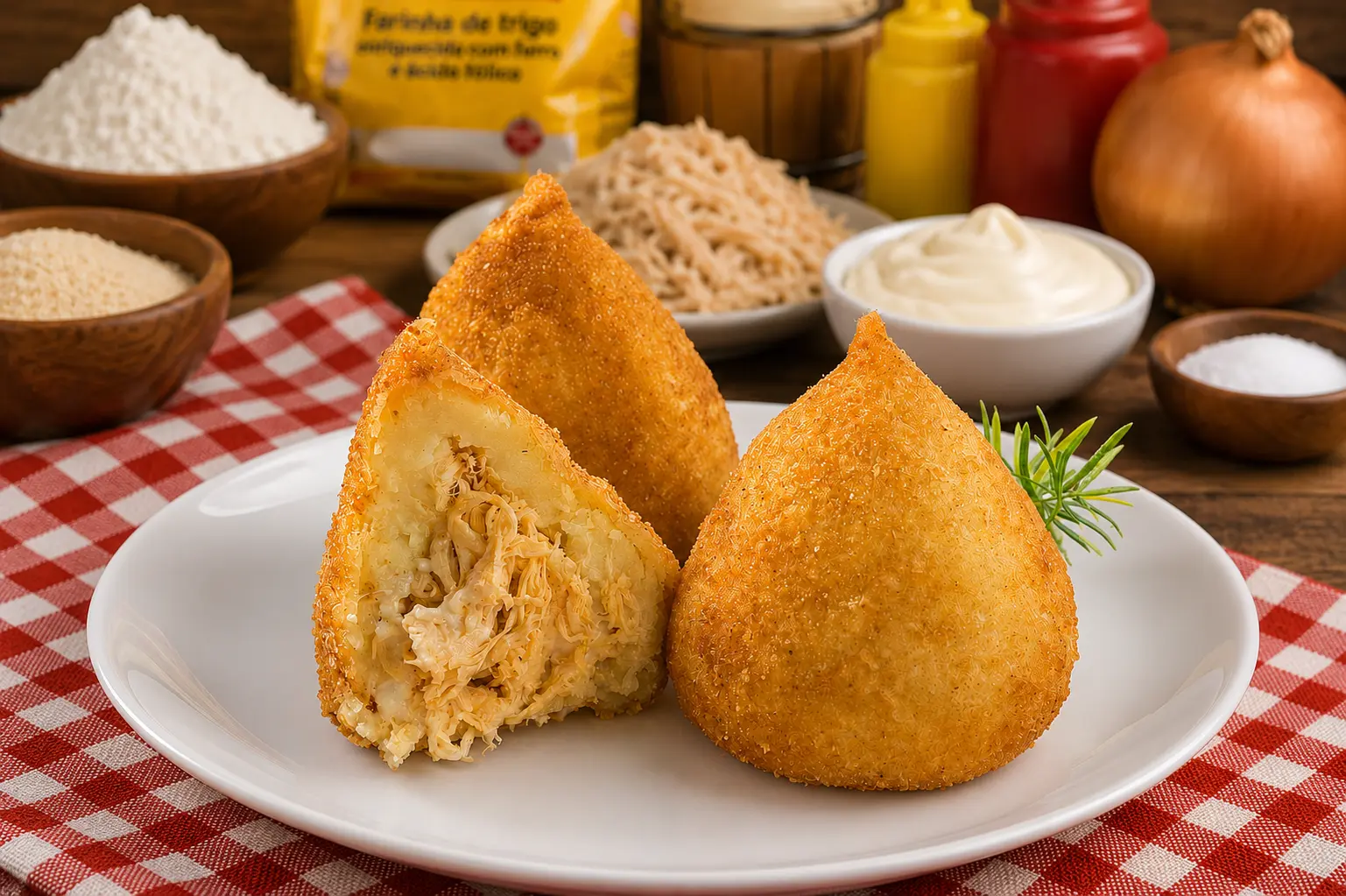Coxinha grande de frango com requeijão